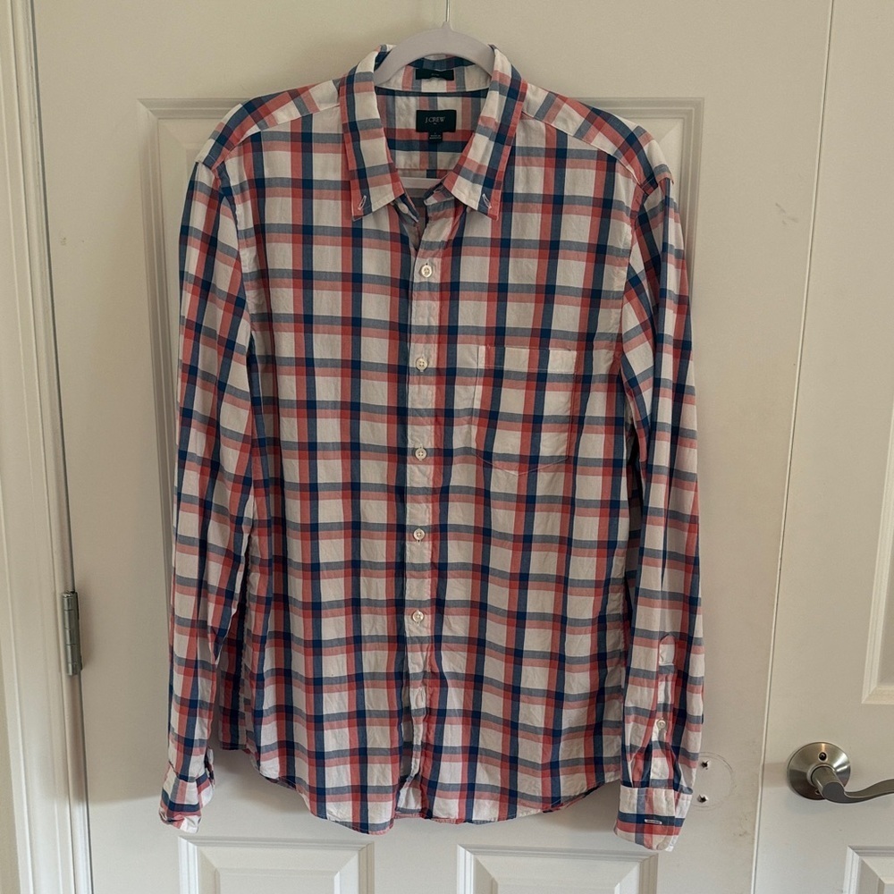 J. Crew Slim Red and Blue Plaid Casual Shirt Size Large